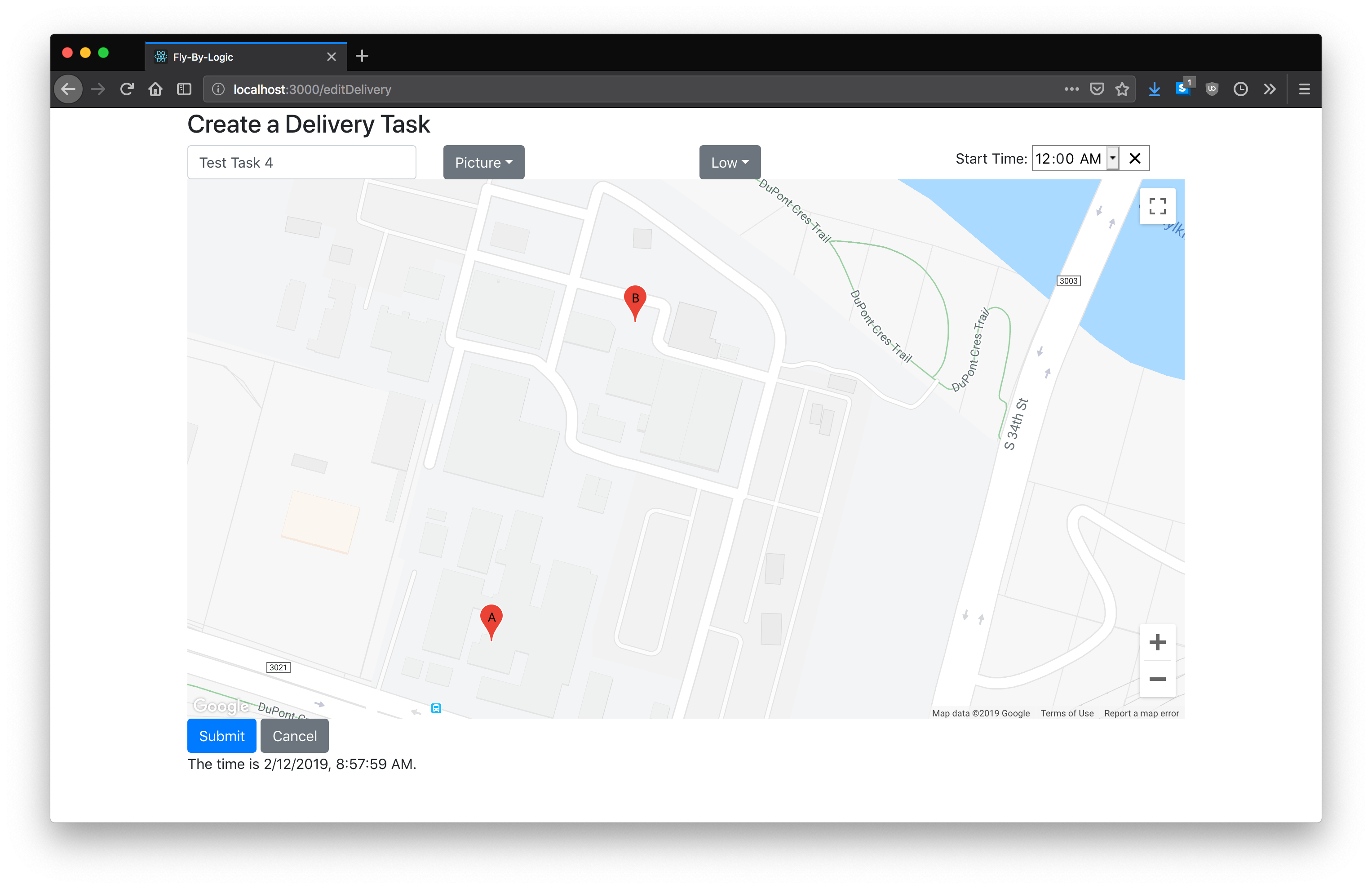 Delivery Task Page with Map Points